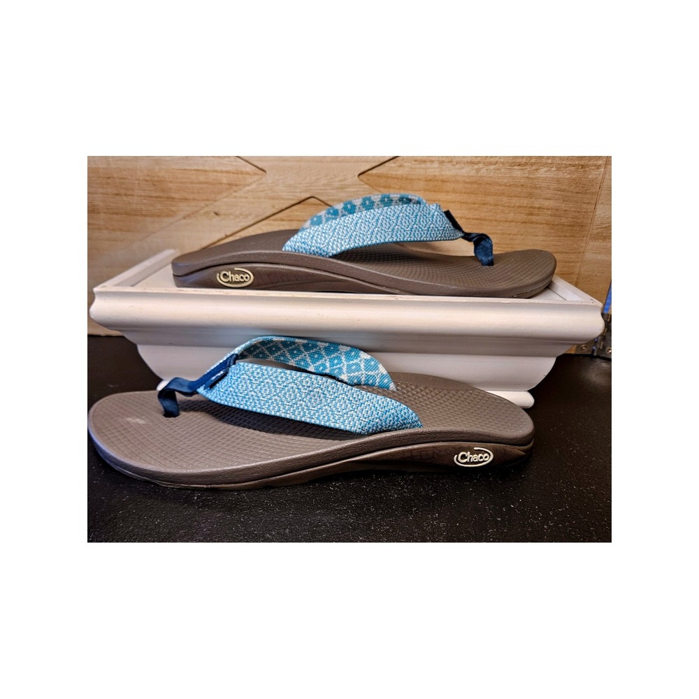 Chaco‎ Thong Sandals Womens 8.5 Teal Gray Playa Active Outdoor Flip Flops #713